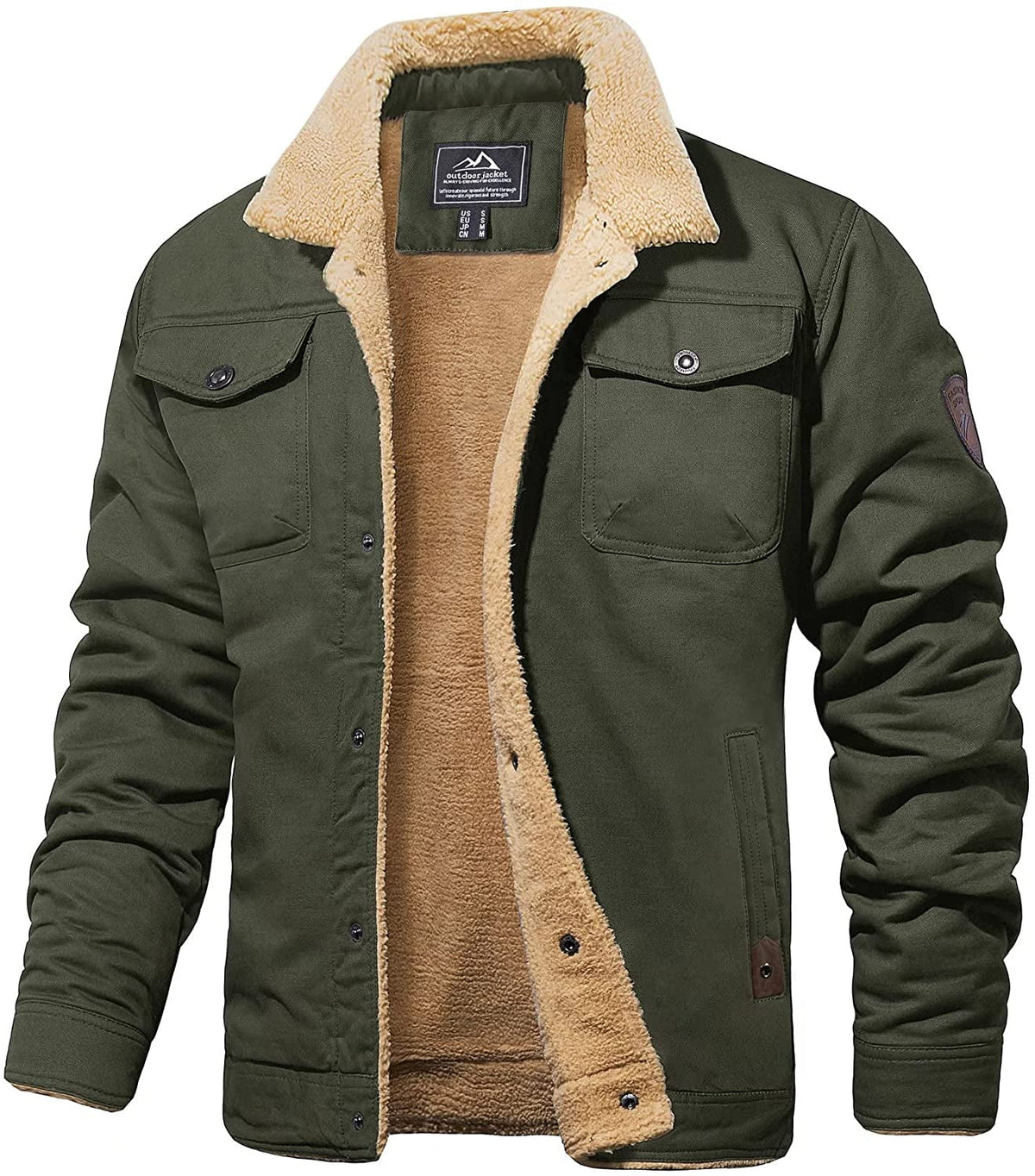 Variant image for Veste Hiver Homme Vert Armée Sherpa Imperméable Résistante-1