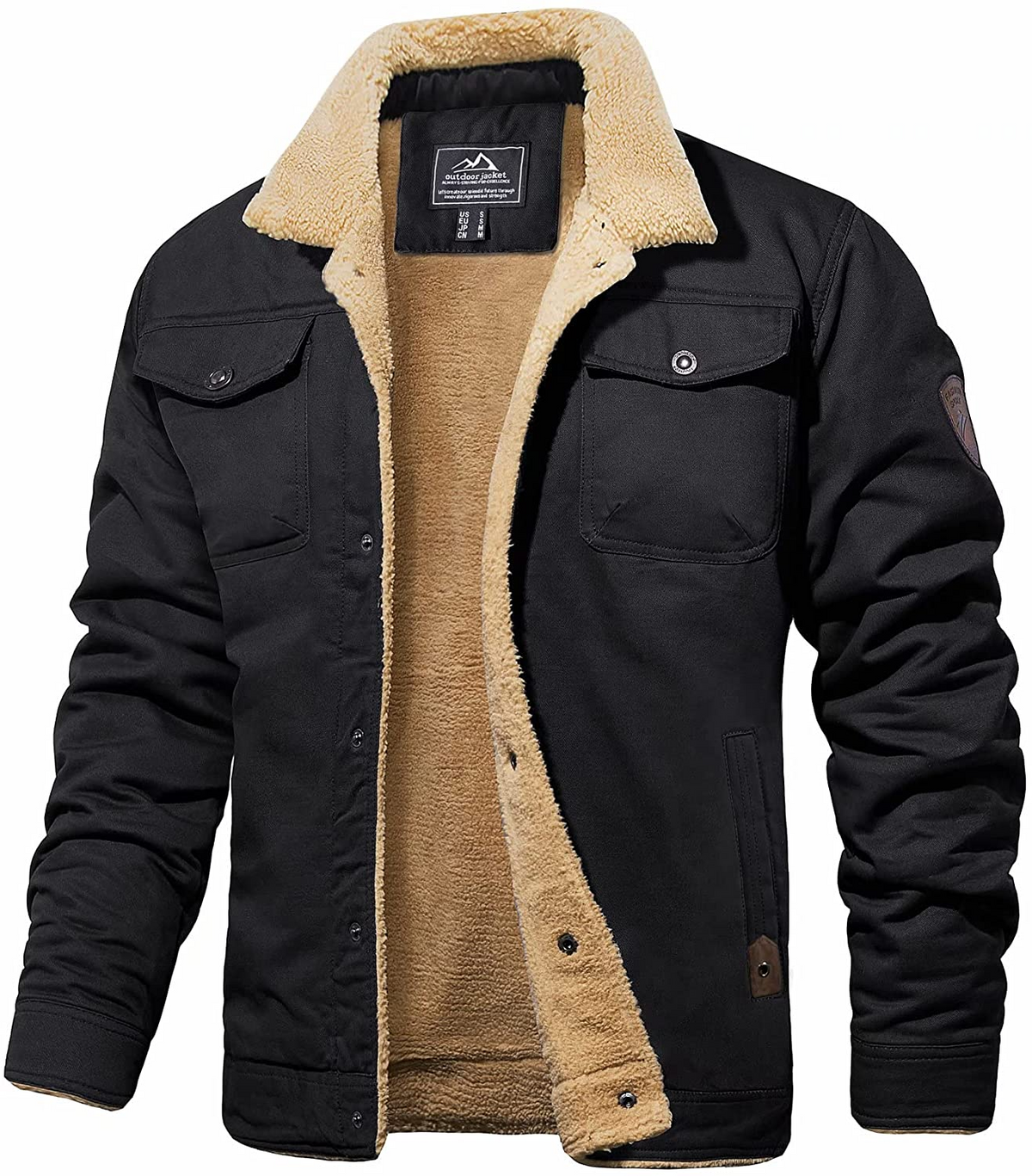 Veste Hiver Homme Vert Armée Sherpa Imperméable Résistante-4