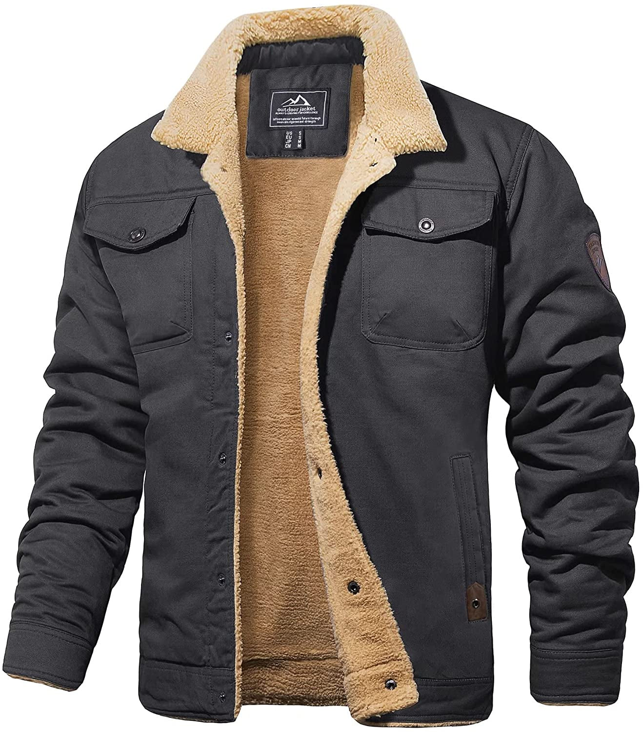 Veste Hiver Homme Vert Armée Sherpa Imperméable Résistante-1