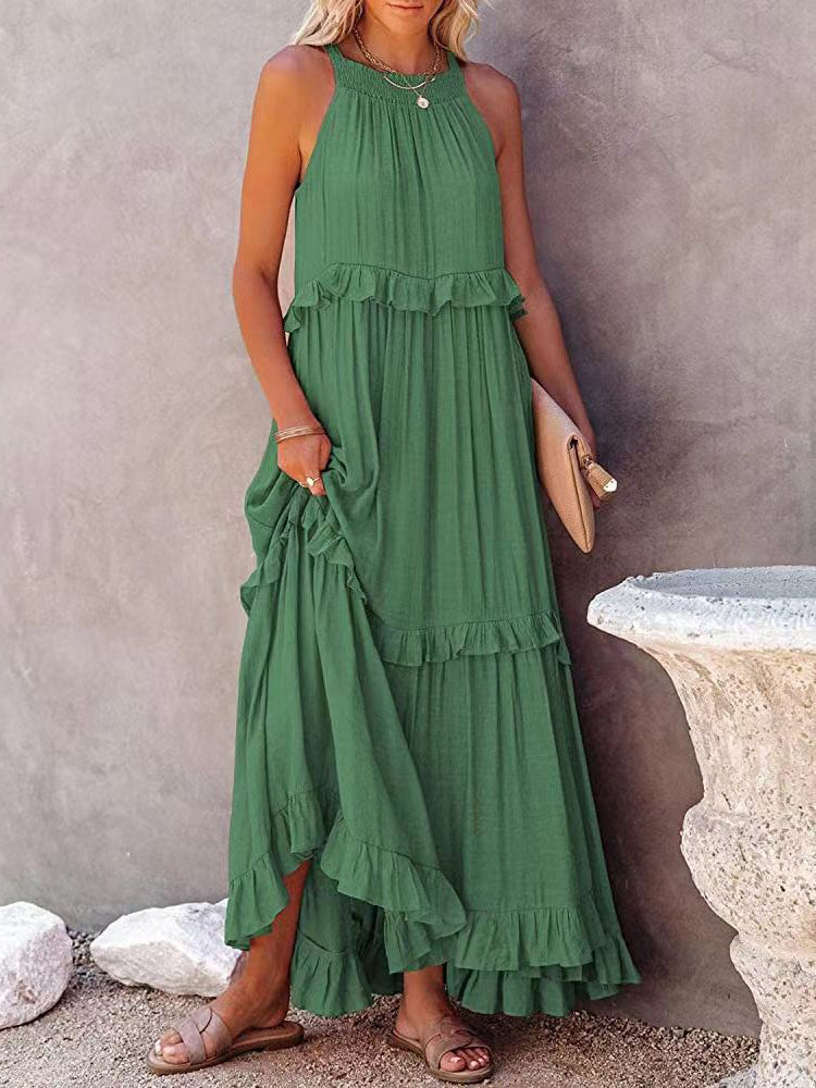 Robe Longue Femme Élégante en Mélange Polyester Coton pour Soirée et Été 1