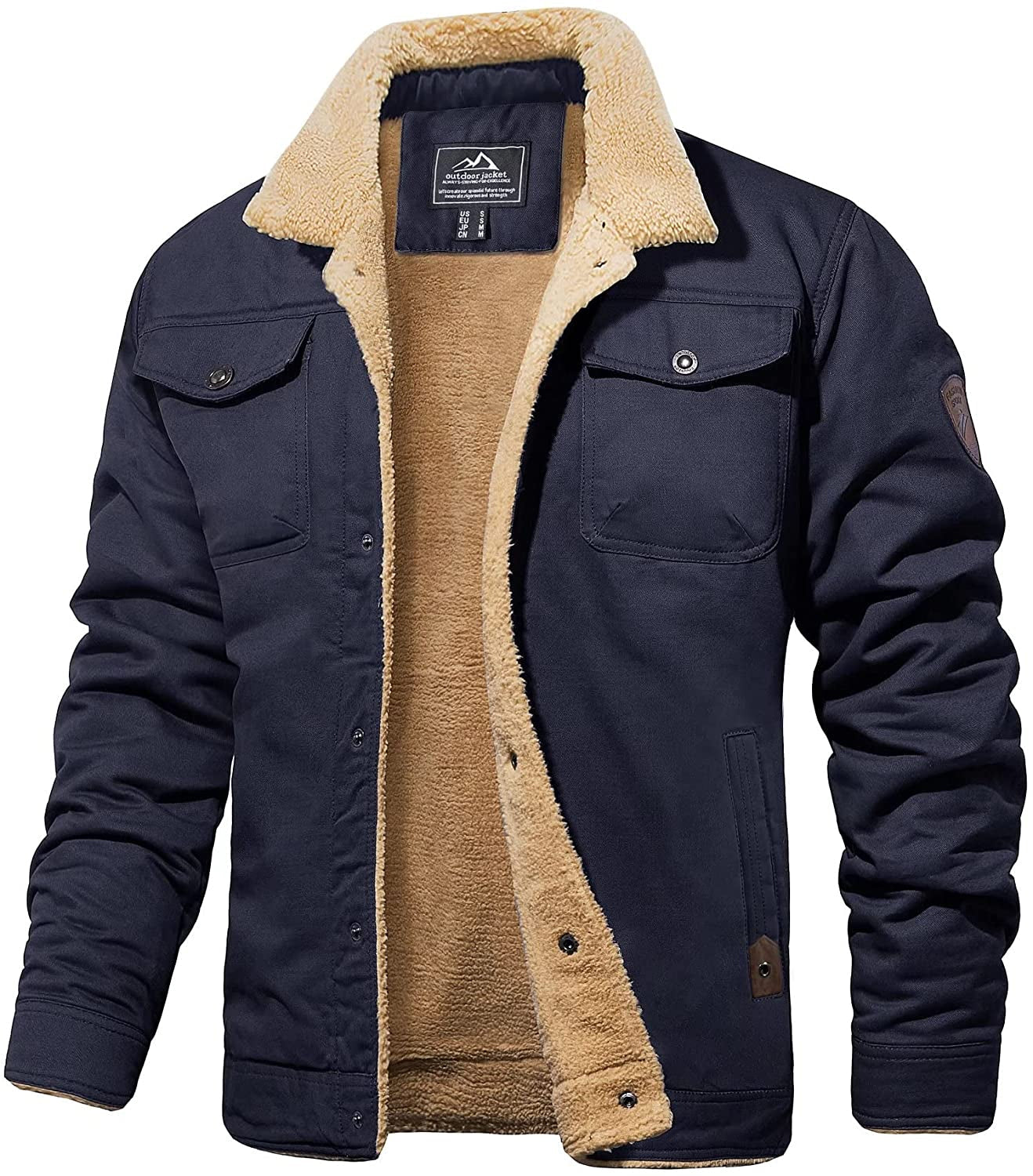 Veste Hiver Homme Vert Armée Sherpa Imperméable Résistante-3