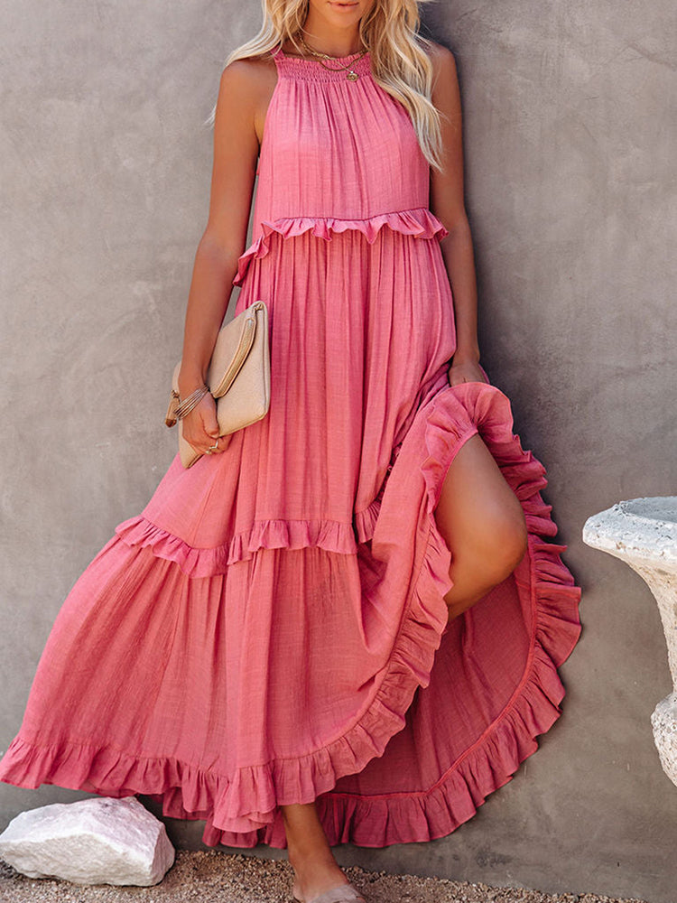 Robe Longue Femme Élégante en Mélange Polyester Coton pour Soirée et Été 5