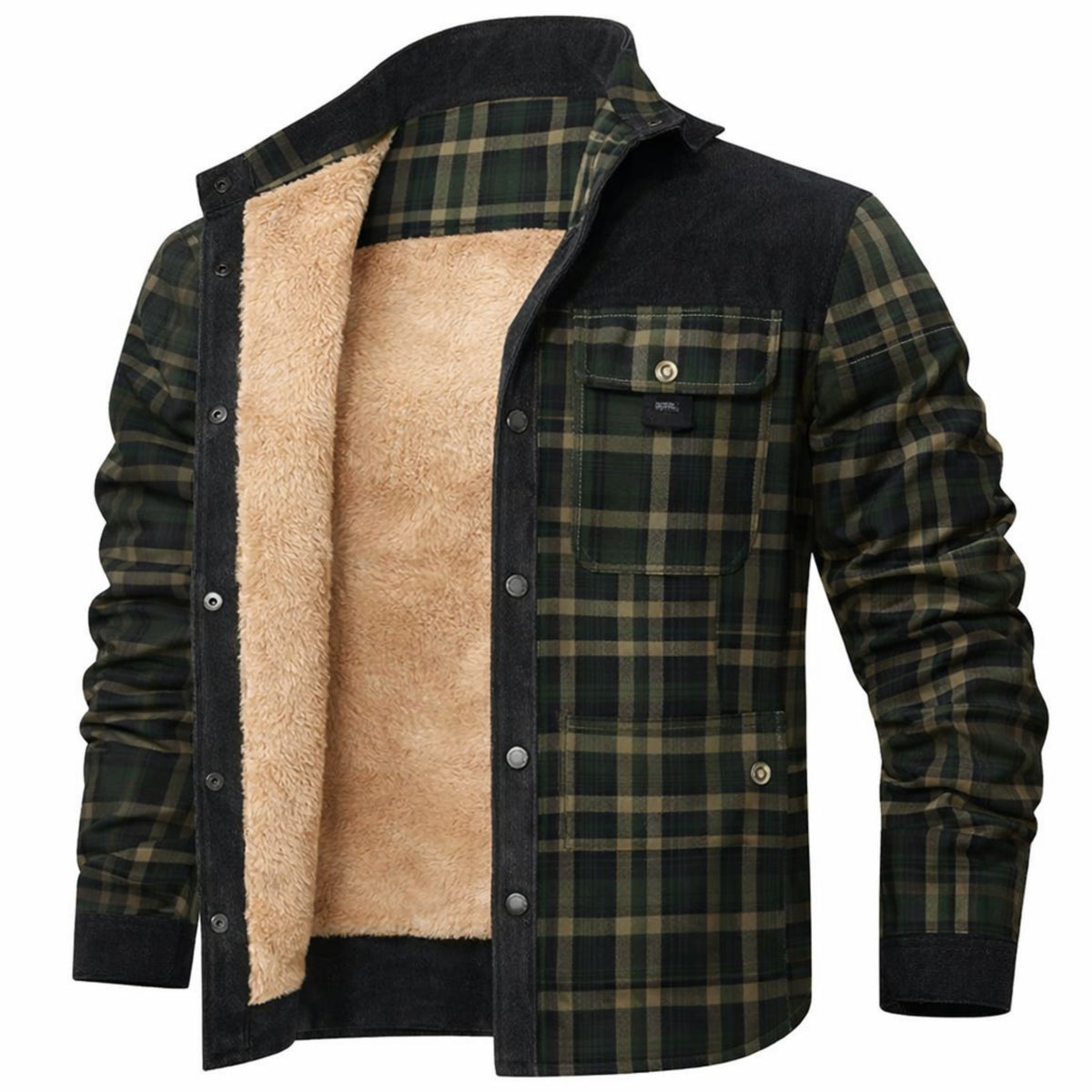 Veste d'Hiver pour Hommes Bomber à Carreaux Doublée Sherpa