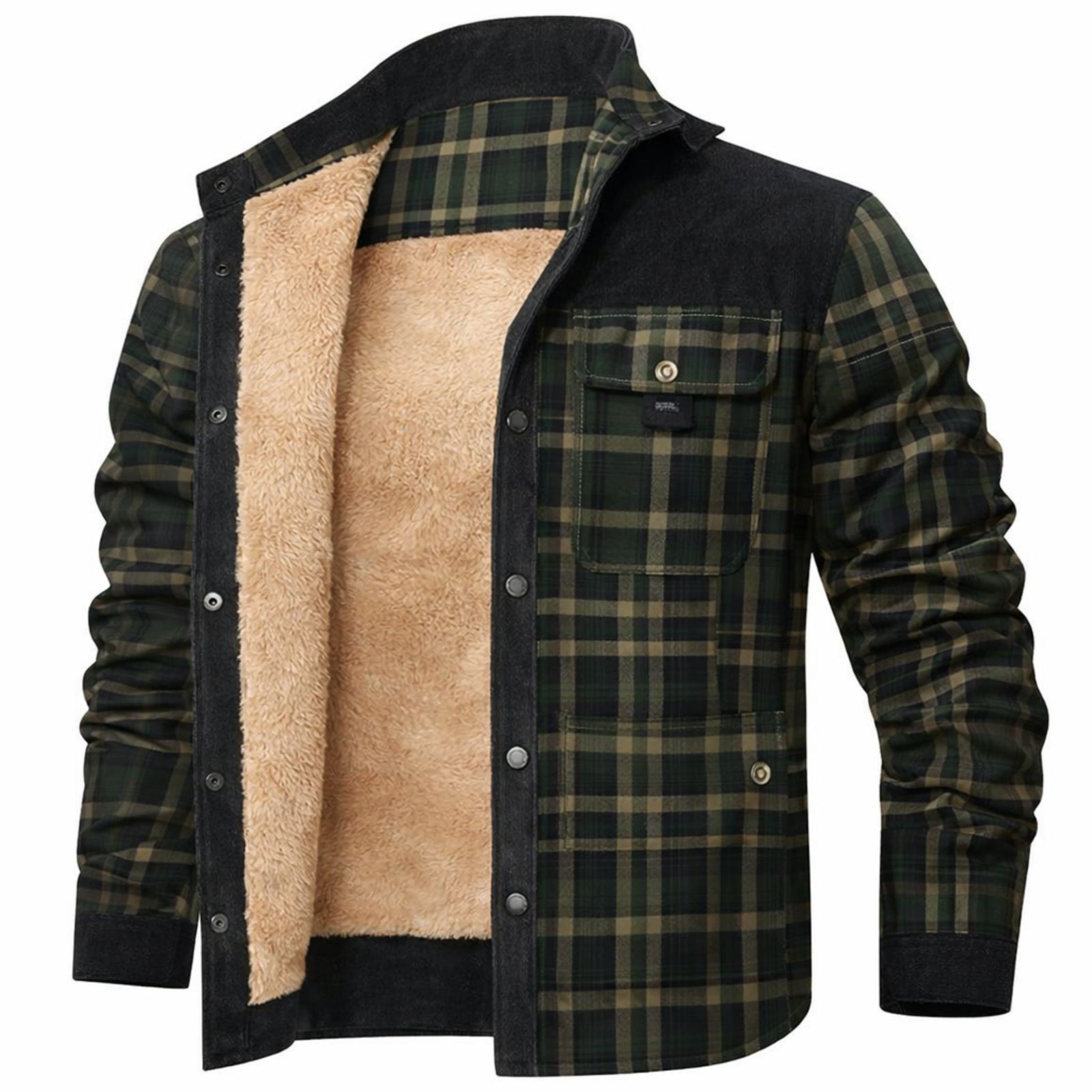 Veste d'Hiver pour Hommes Bomber à Carreaux Doublée Sherpa