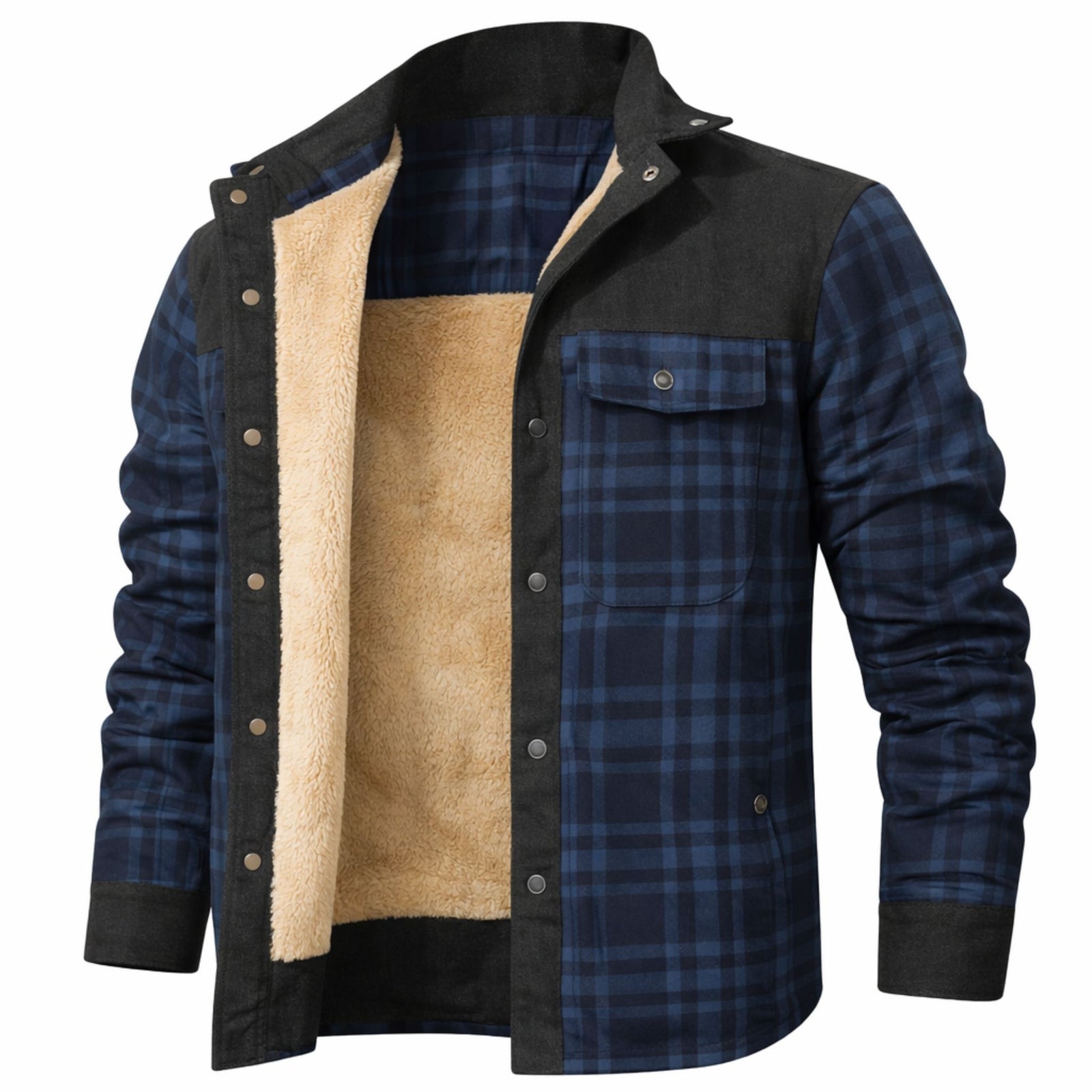 Veste d'Hiver pour Hommes Bomber à Carreaux Doublée Sherpa