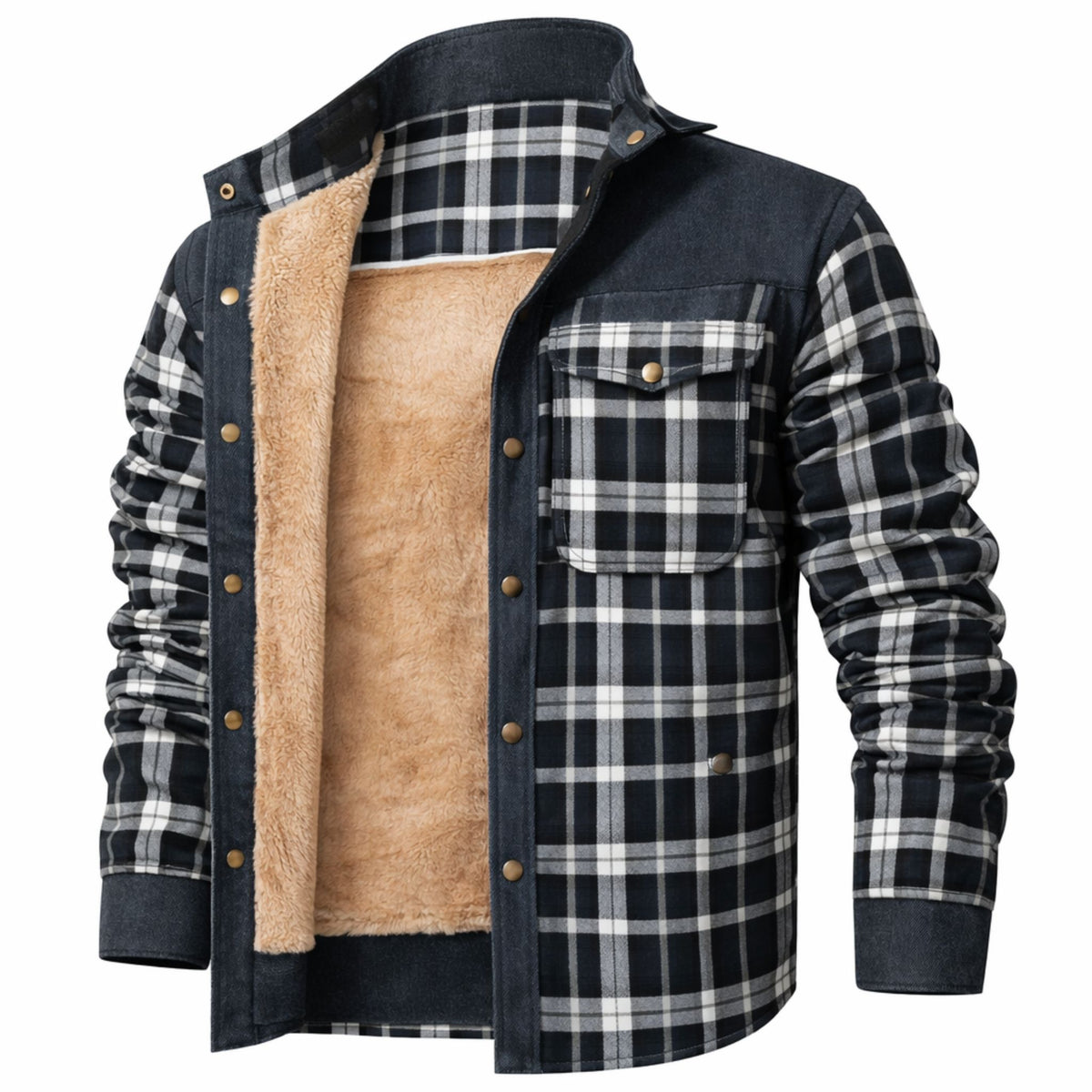 Veste d'Hiver pour Hommes Bomber à Carreaux Doublée Sherpa