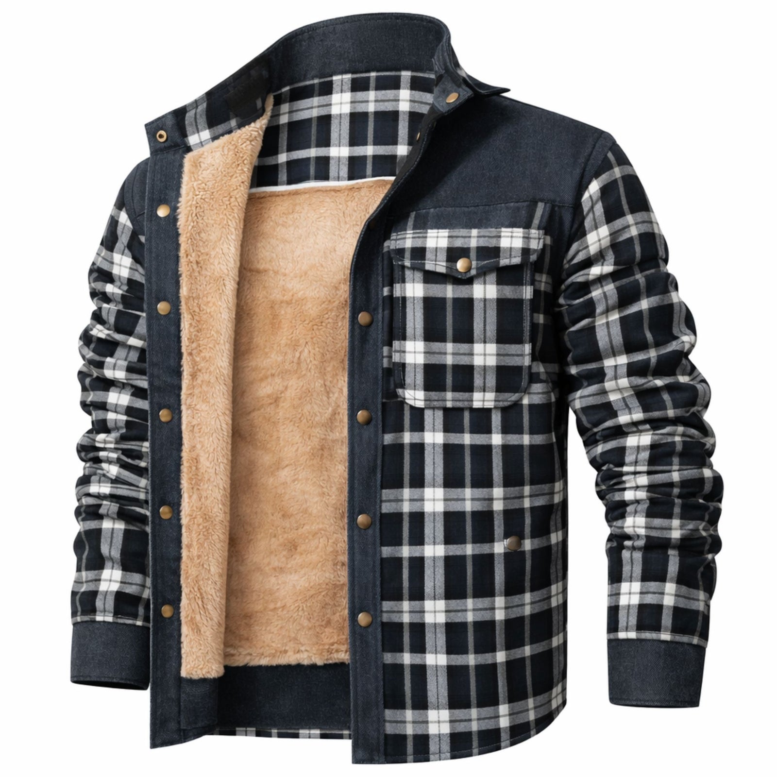 Veste d'Hiver pour Hommes Bomber à Carreaux Doublée Sherpa