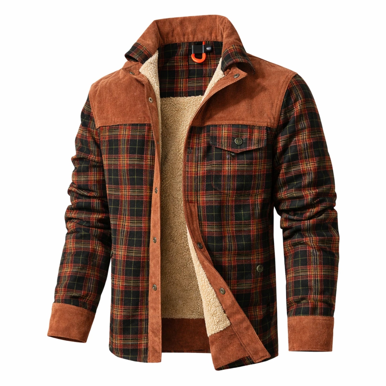 Veste d'Hiver pour Hommes Bomber à Carreaux Doublée Sherpa