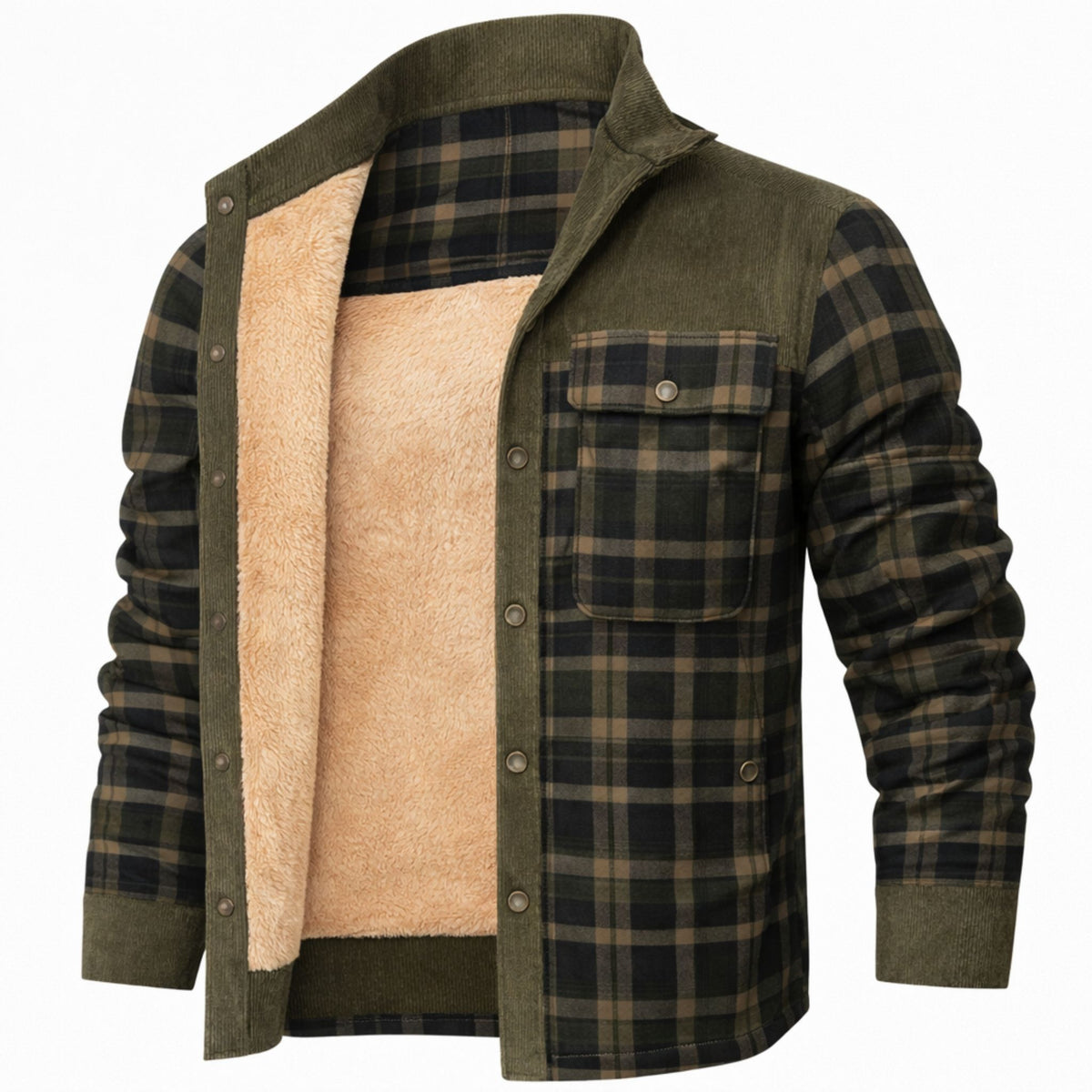 Veste d'Hiver pour Hommes Bomber à Carreaux Doublée Sherpa