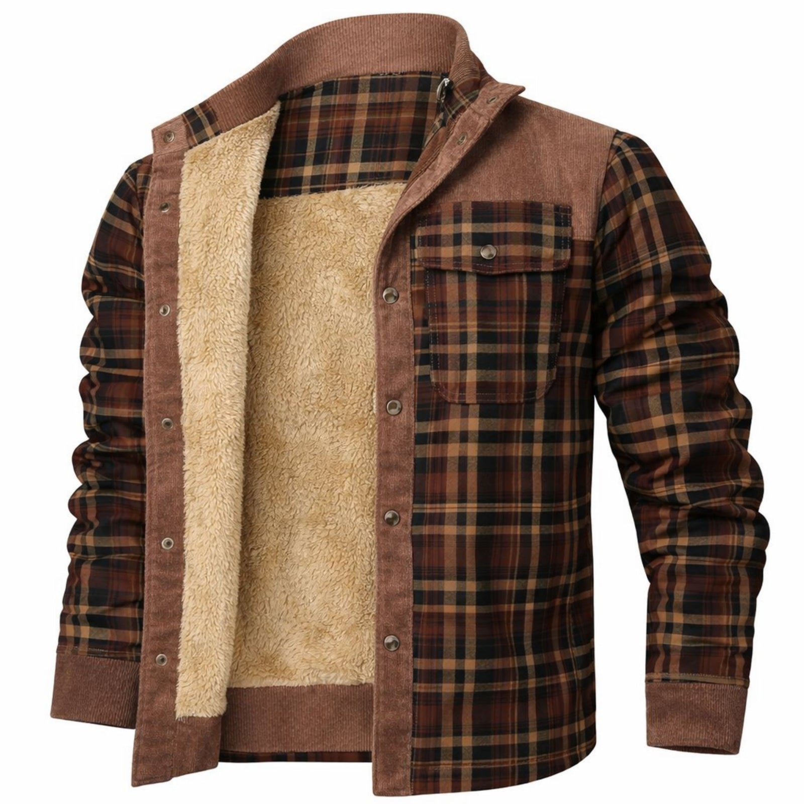 Veste d'Hiver pour Hommes Bomber à Carreaux Doublée Sherpa