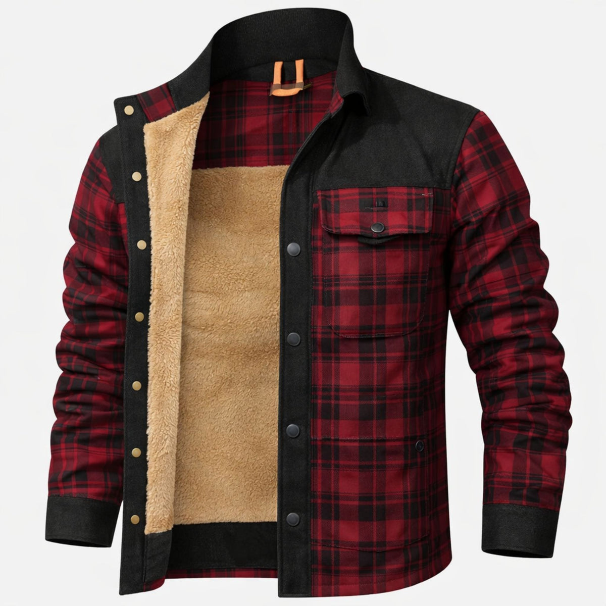 Veste d'Hiver pour Hommes Bomber à Carreaux Doublée Sherpa