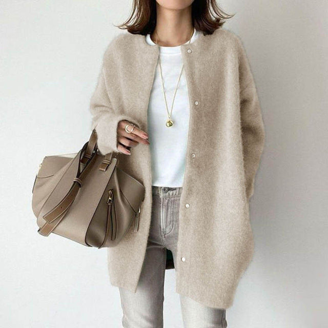 Gilet Femme Long Boutonné en Mélange de Coton et Acrylique 4