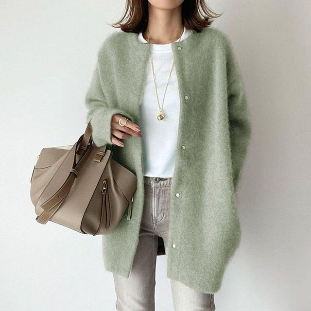Gilet Femme Long Boutonné en Mélange de Coton et Acrylique 3