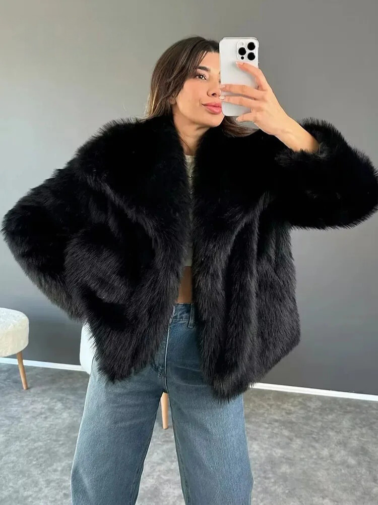 Manteau de fourrure chaud en peluche pour femme