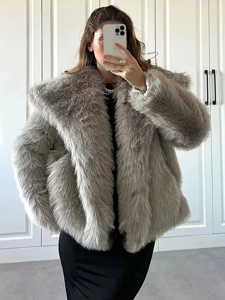 Manteau de fourrure chaud en peluche pour femme