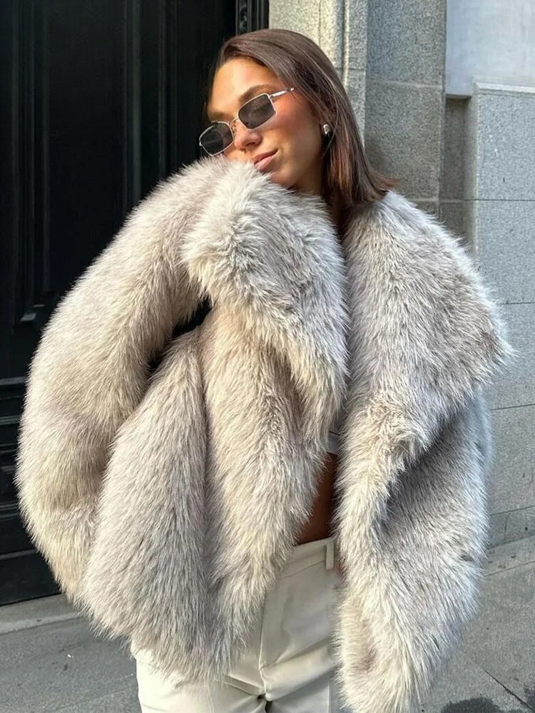 Manteau de fourrure chaud en peluche pour femme