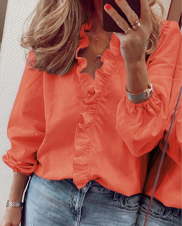 Variant image for Blouse Femme Volants Col en V 100% Polyester Élégante-33