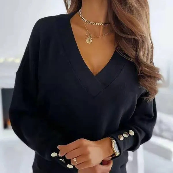 Pull Femme Col en V Élégant Coton Polyester 1
