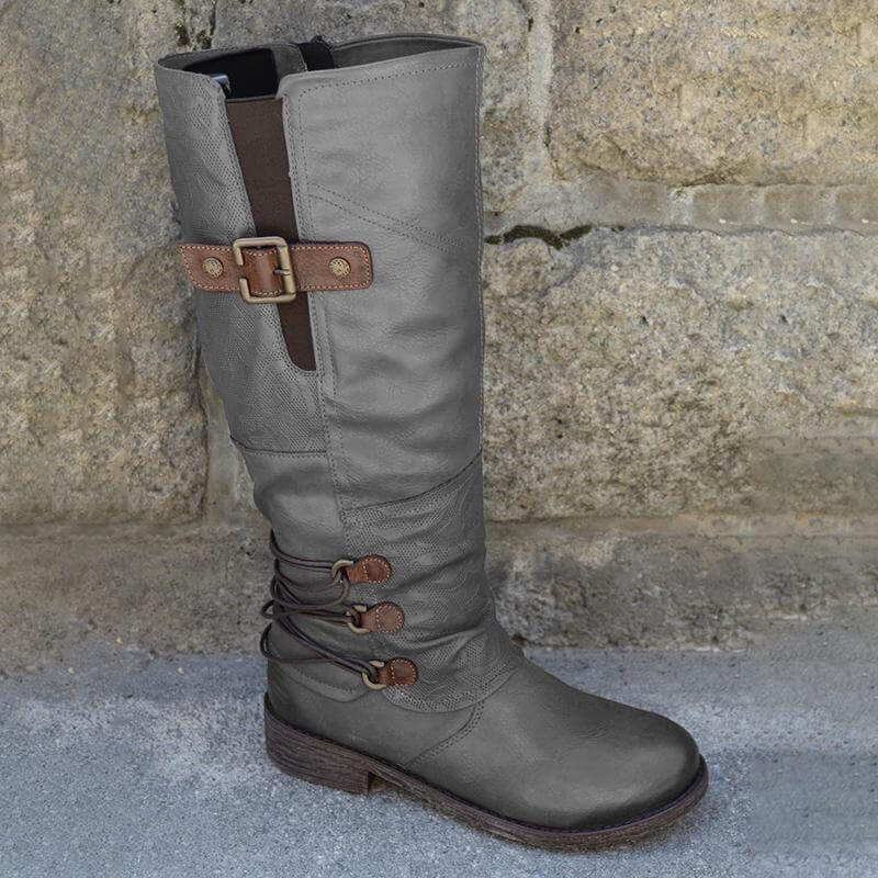 Bottes en cuir vintage à fermeture éclair pour femmes