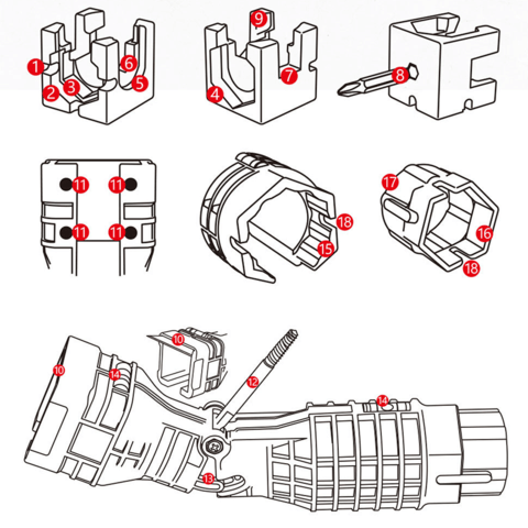 Clé à pipe pliable 18-en-1 pour tuyaux d'eau