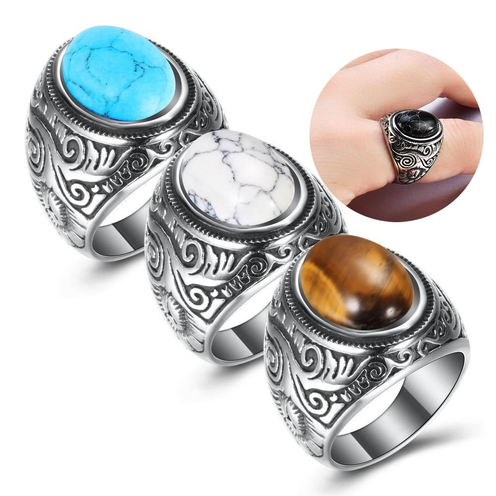 Bague vintage pour homme en pierre de turquoise