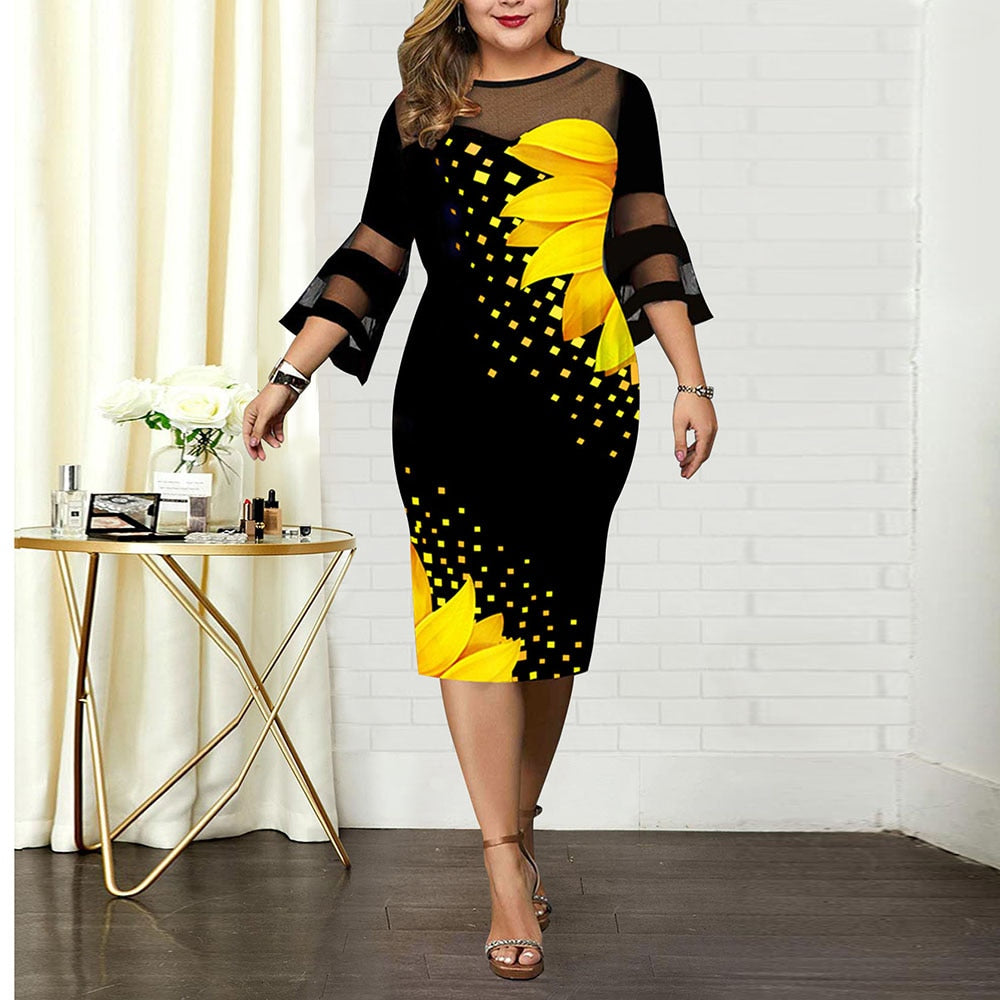 Robe décontractée imprimé tournesol grande taille