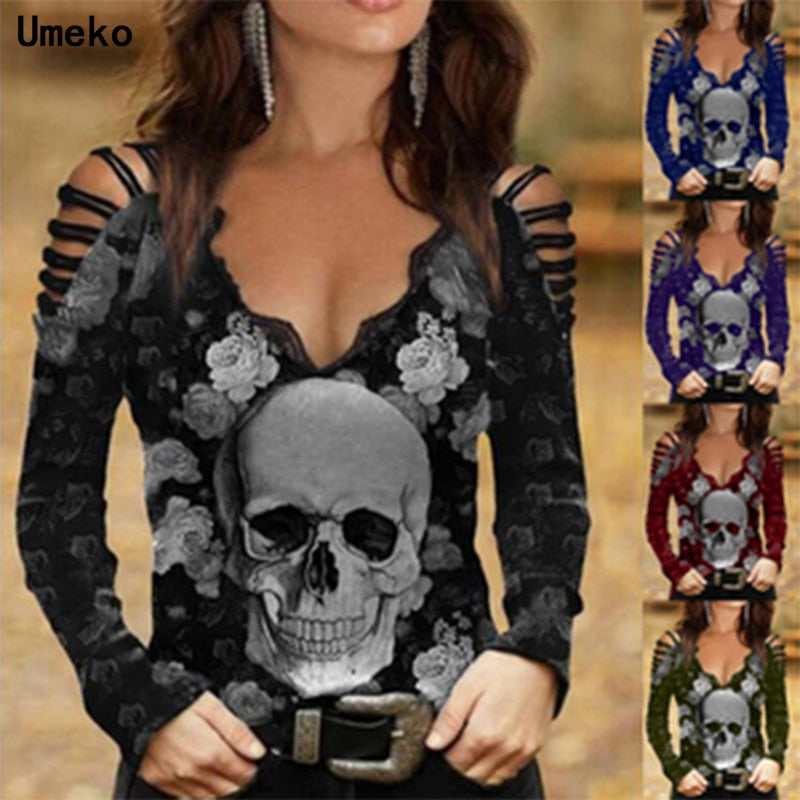 Top sexy en dentelle imprimé tête de mort