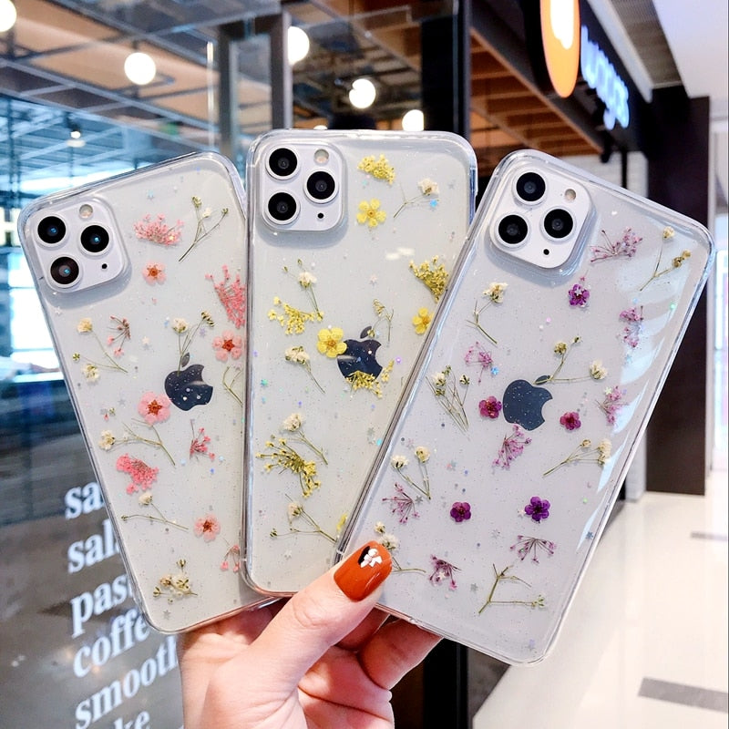 Étui transparent pour iPhone - Fleurs pressées