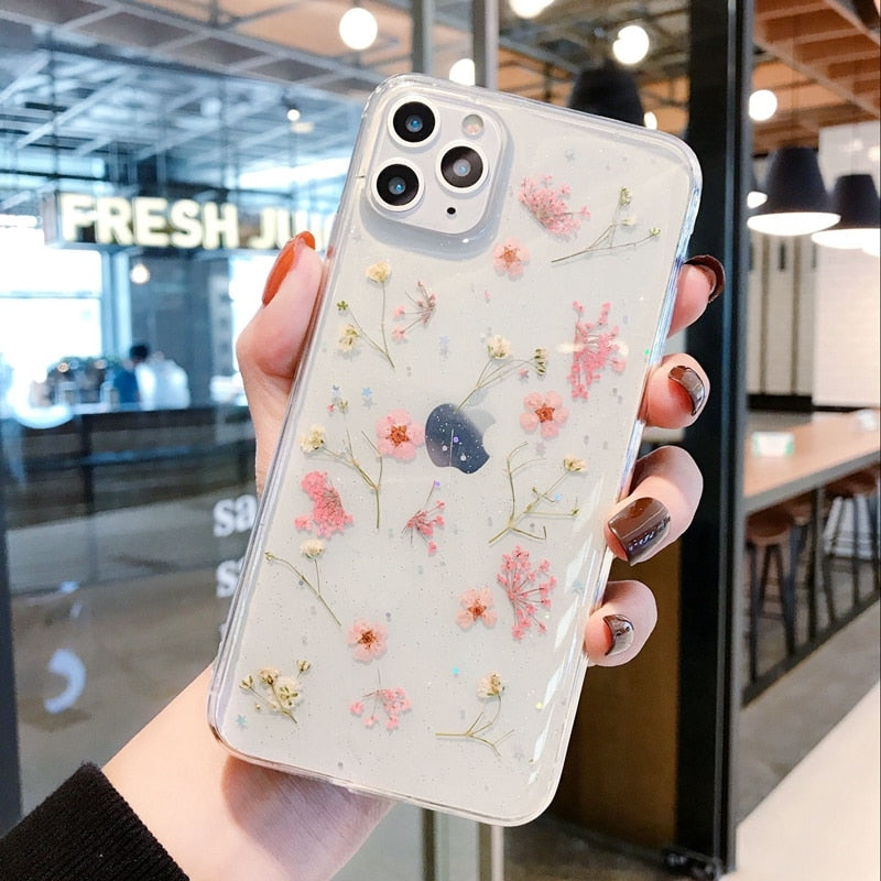 Étui transparent pour iPhone - Fleurs pressées
