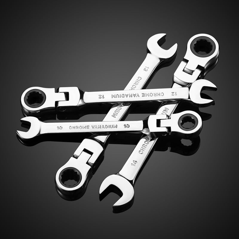 Clé à cliquet pour tubes avec tête flexible
