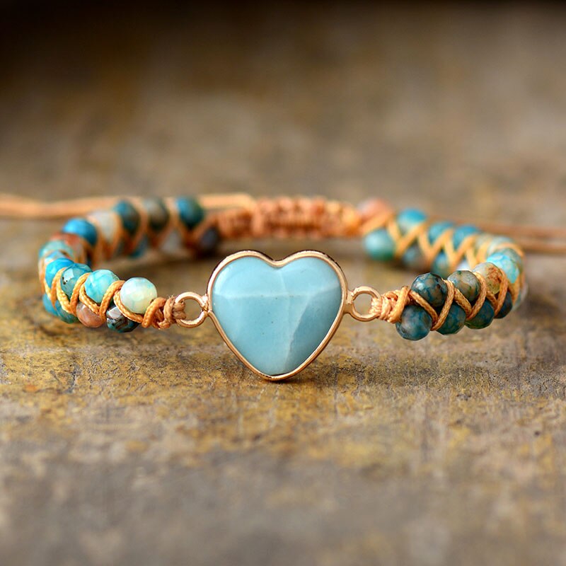 Bracelet coeur en amazonite naturelle
