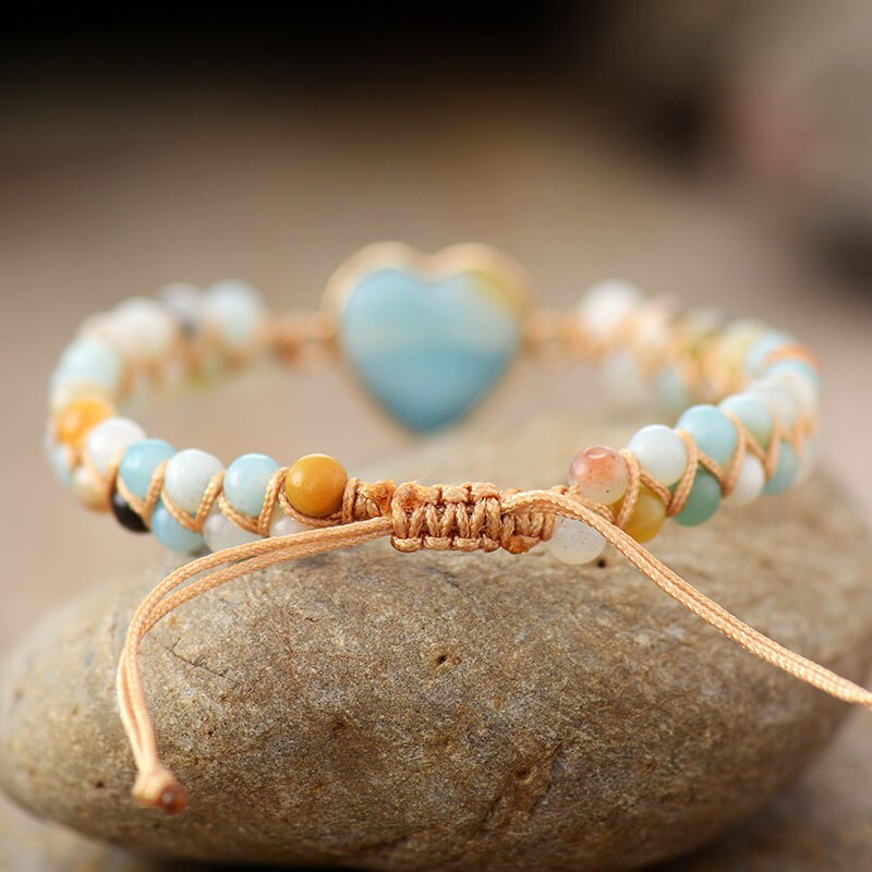 Bracelet coeur en amazonite naturelle