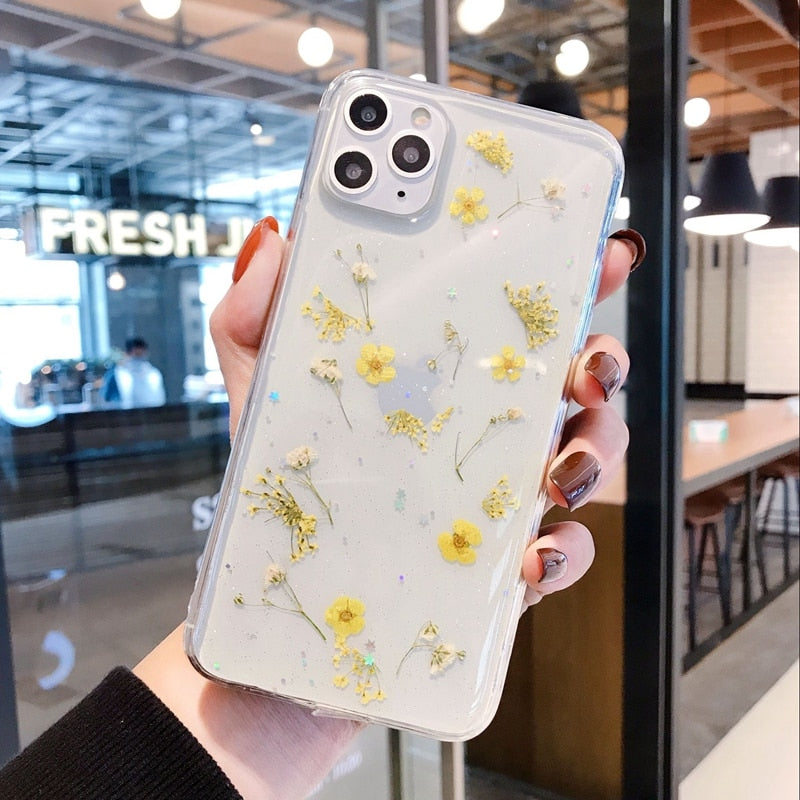 Étui transparent pour iPhone - Fleurs pressées