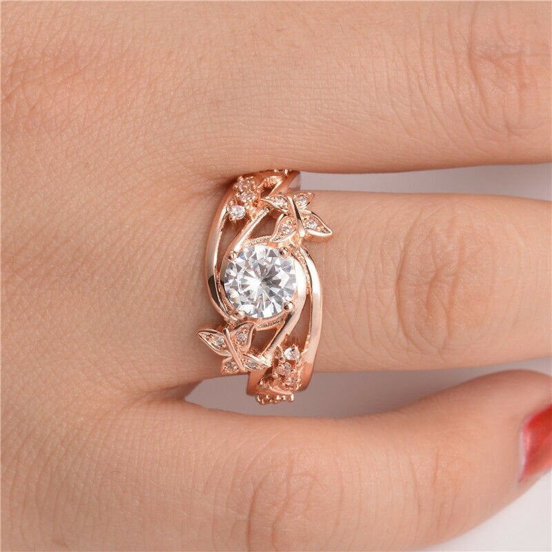 Bague fleur papillon avec strass creux
