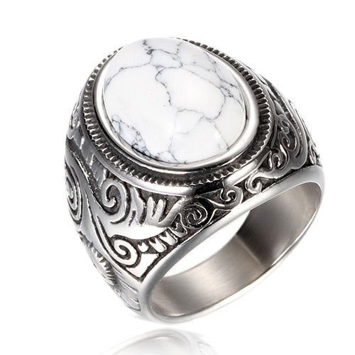 Bague vintage pour homme en pierre de turquoise
