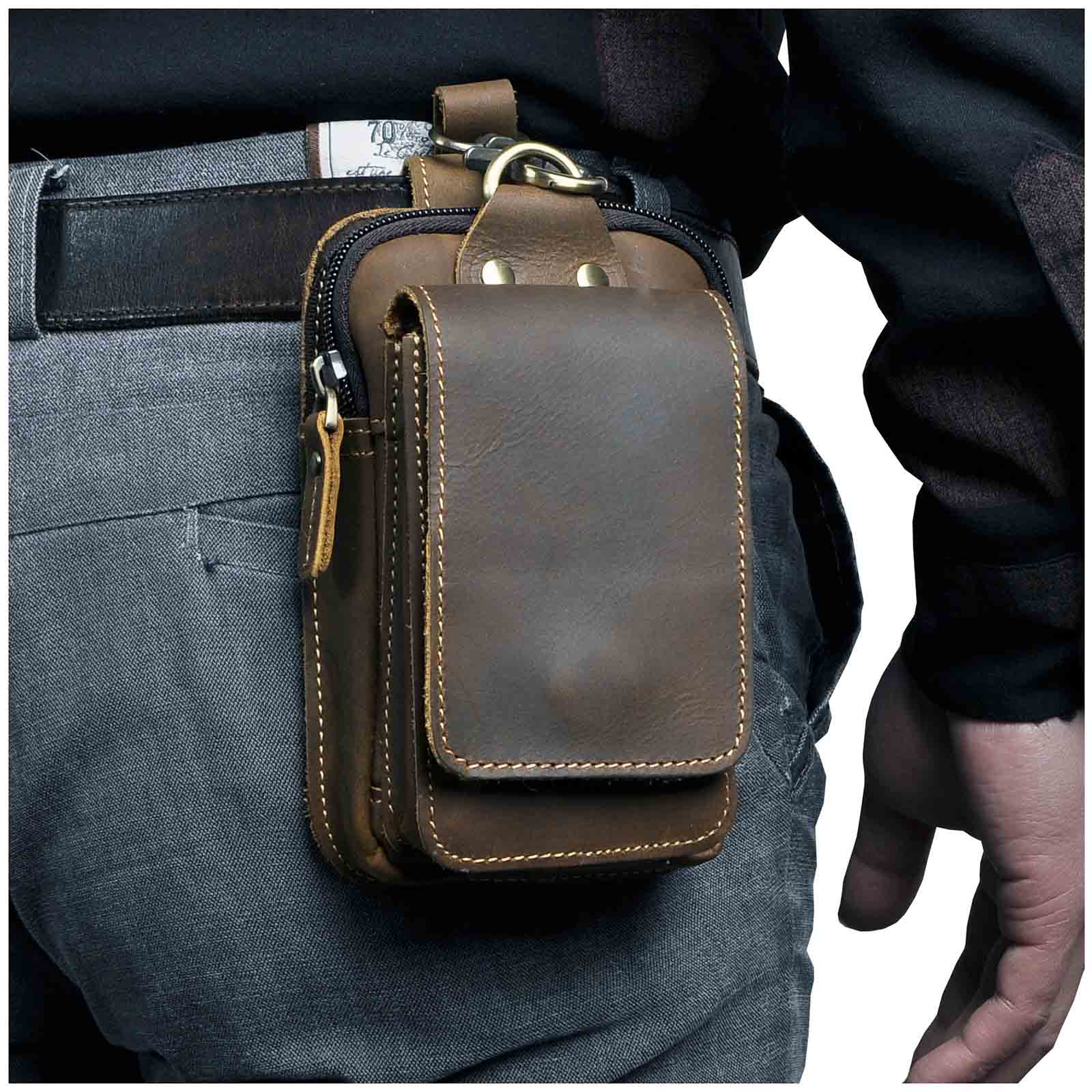 Sac de ceinture pour homme en cuir véritable