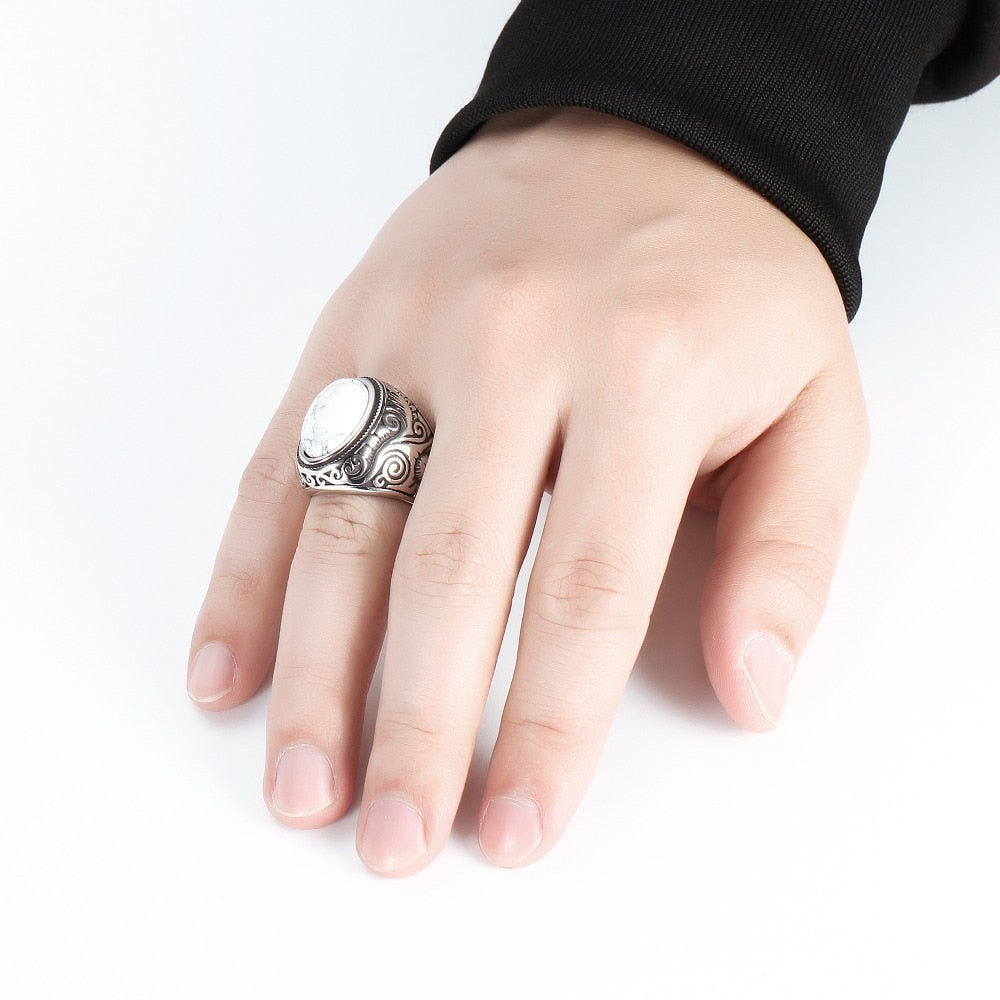 Bague vintage pour homme en pierre de turquoise