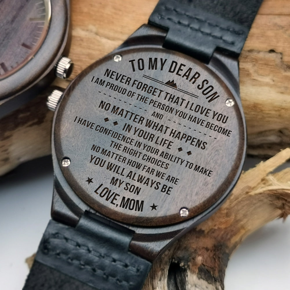 Tu seras toujours mon fils Montre en bois gravée