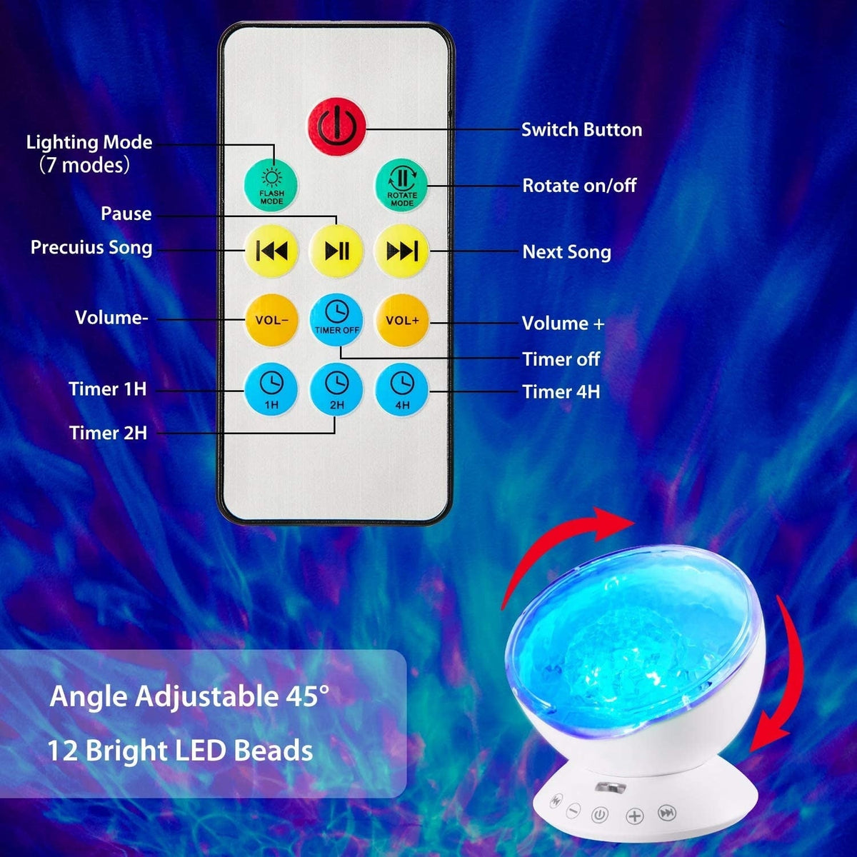 Lampe de nuit LED Projecteur de vagues océaniques