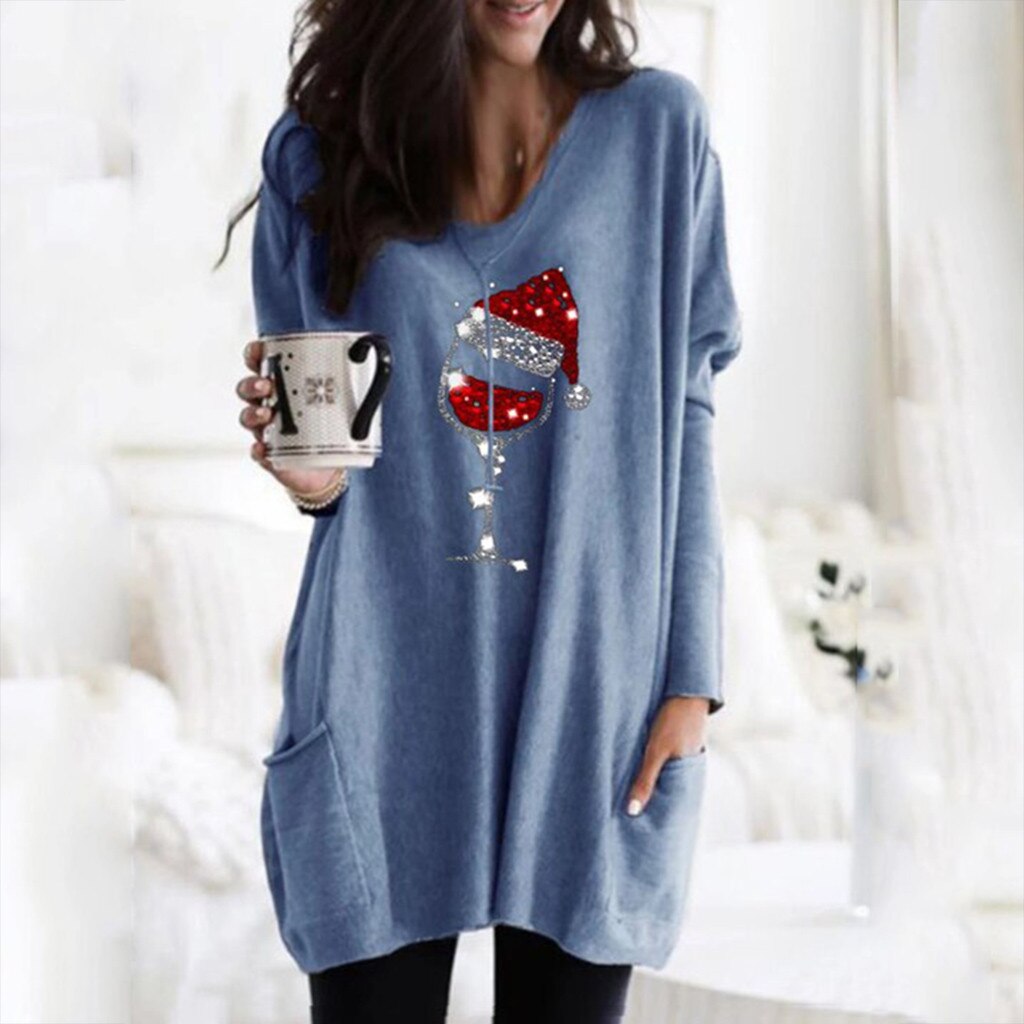 Wine & Santa Hat Casual Pull Femme