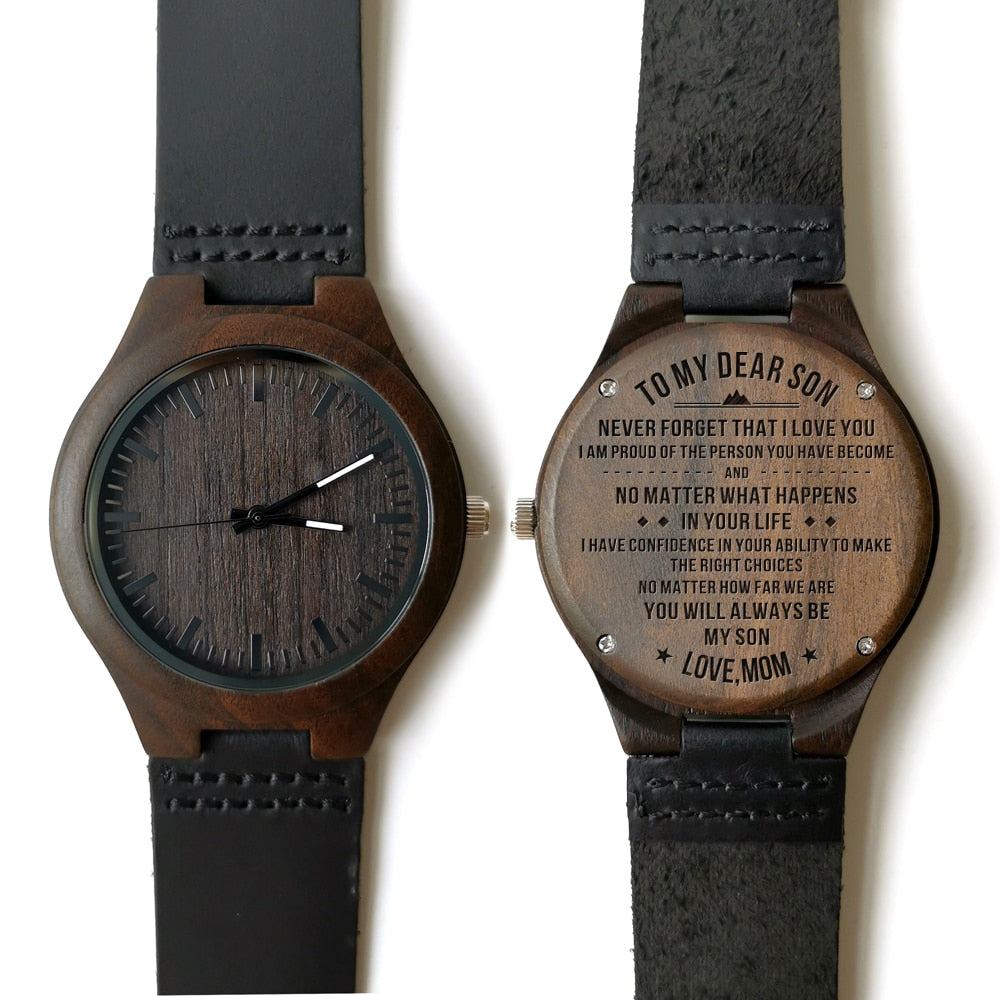 Tu seras toujours mon fils Montre en bois gravée