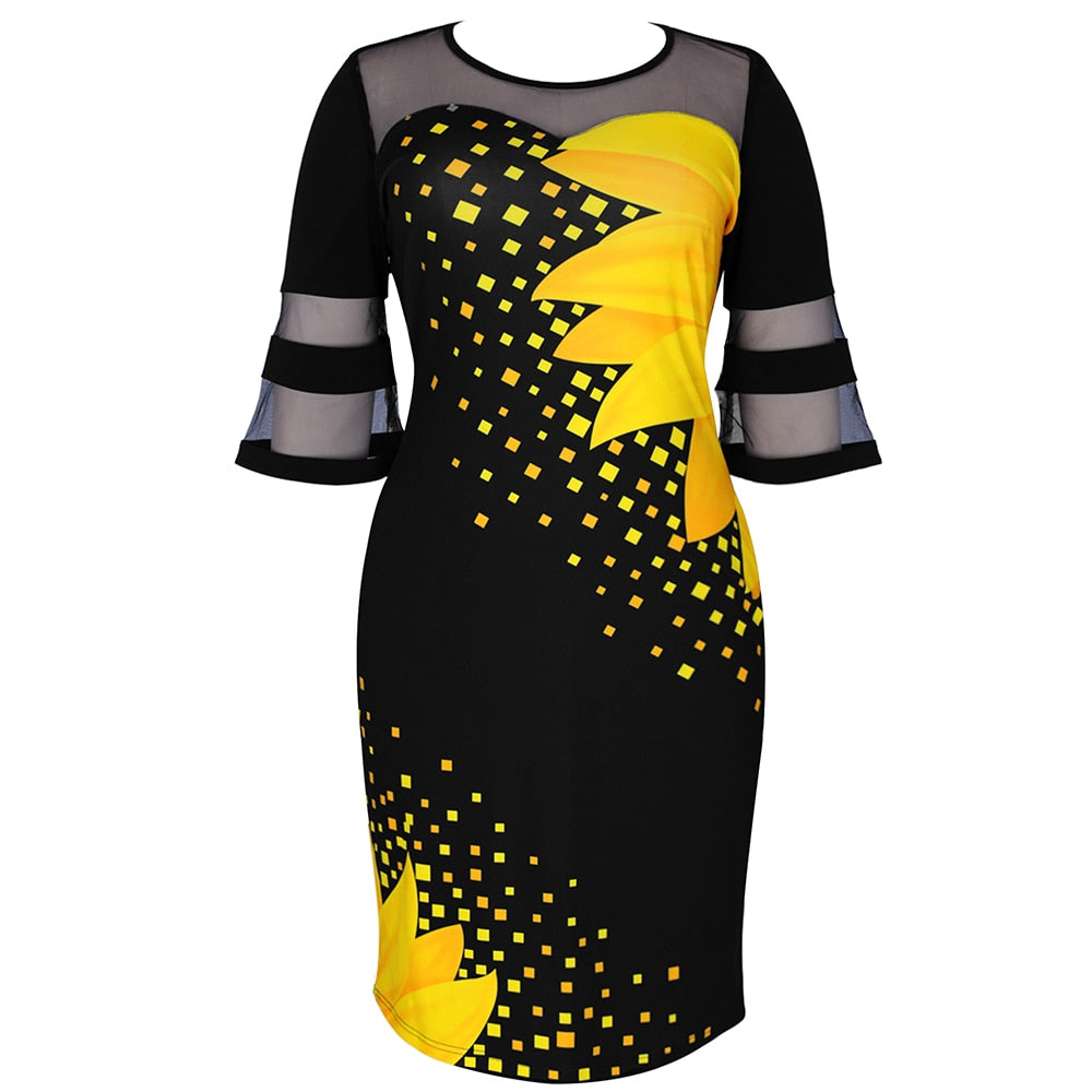 Robe décontractée imprimé tournesol grande taille