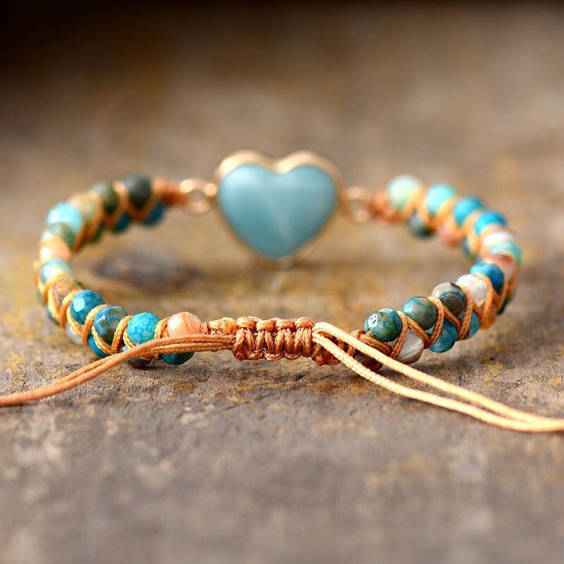 Bracelet coeur en amazonite naturelle