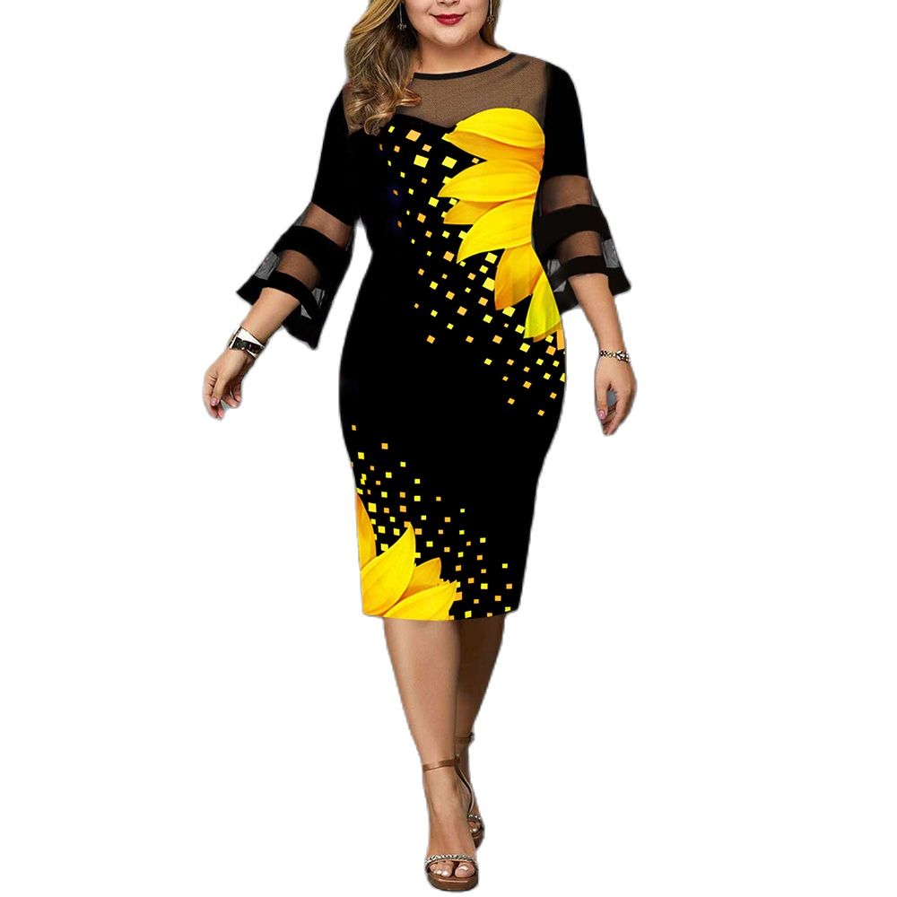 Robe décontractée imprimé tournesol grande taille