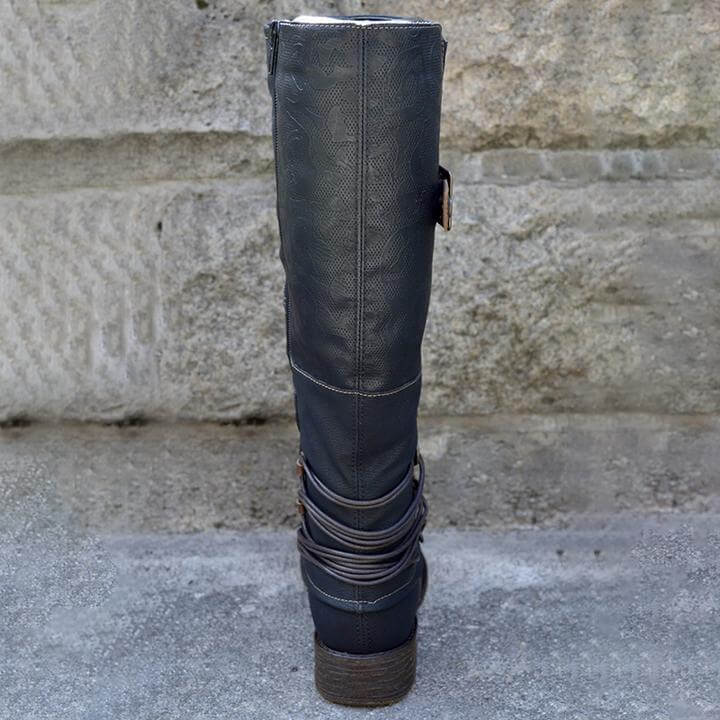 Bottes en cuir vintage à fermeture éclair pour femmes