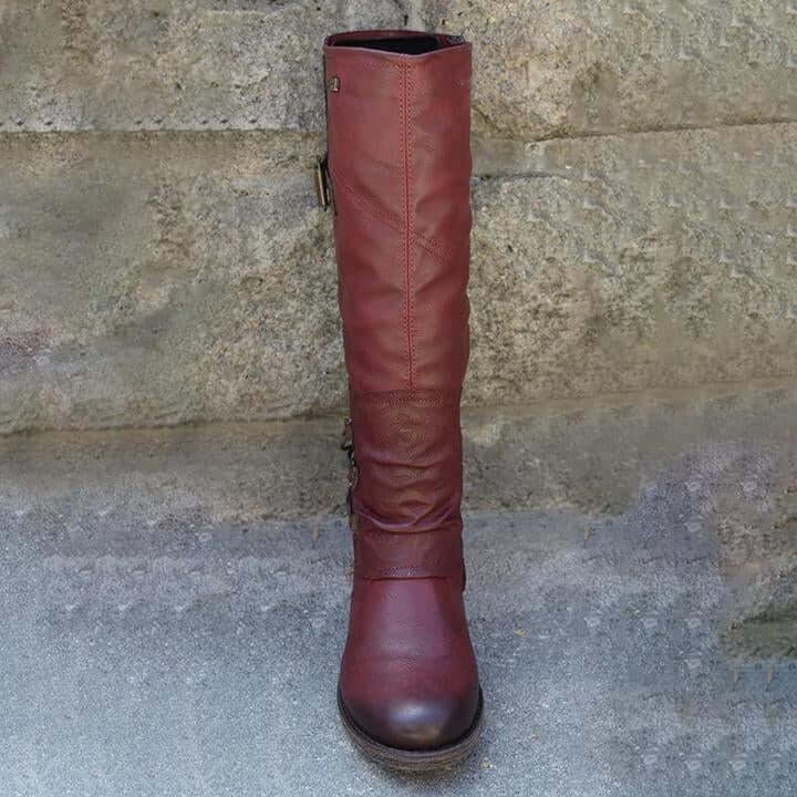 Bottes en cuir vintage à fermeture éclair pour femmes