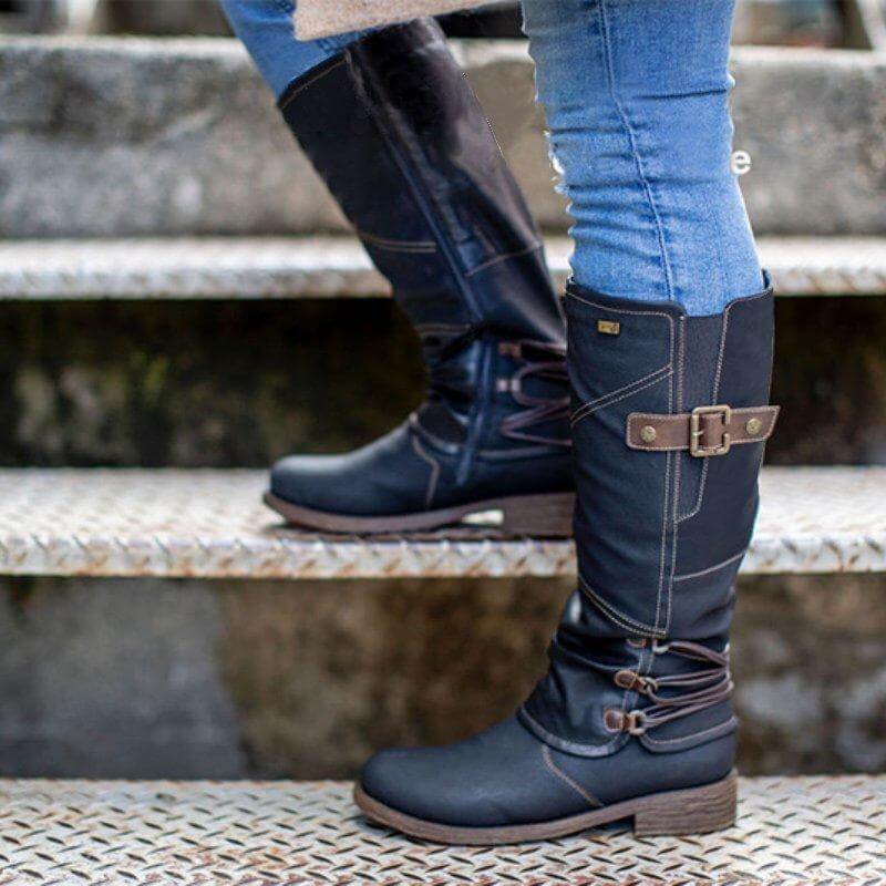 Bottes en cuir vintage à fermeture éclair pour femmes