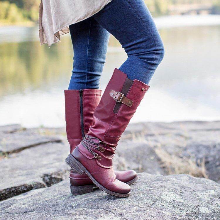 Bottes en cuir vintage à fermeture éclair pour femmes