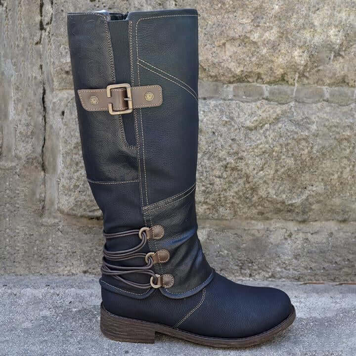 Bottes en cuir vintage à fermeture éclair pour femmes