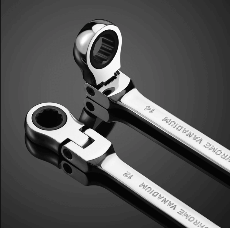Clé à cliquet pour tubes avec tête flexible